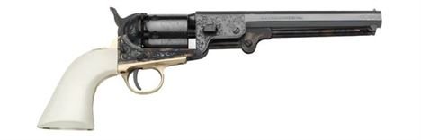 Pietta™ 1851 Navy Deluxe Engraved Black Powder Revolver Pistol - 7.5" Barrel - .36 Caliber - Ivory Grip - YANDL36/IG
