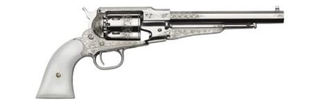 Pietta 1858 Remington Texas Nickel General Custer Model - White Polymer Grip - Black Powder Revolver - .44 Caliber - Nickeled Frame & Barrel - RBN44/CS/IG